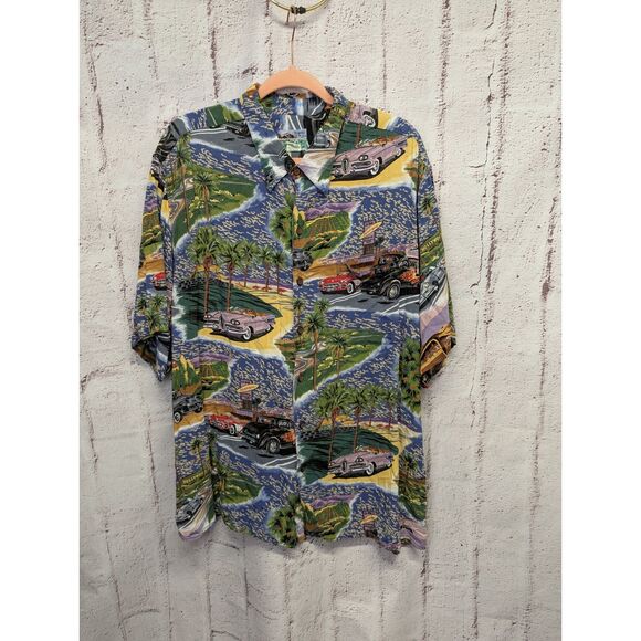 Vintage Reyn Spooner Shirt Mens 2XL Cars Hawaiian‎ Button Up Sport Hawaiian - Picture 1 of 8